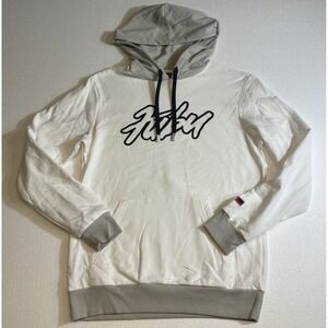 FUBU‎ Hoodie White Grey Logo Graphic Drawstring Pullover Size XL